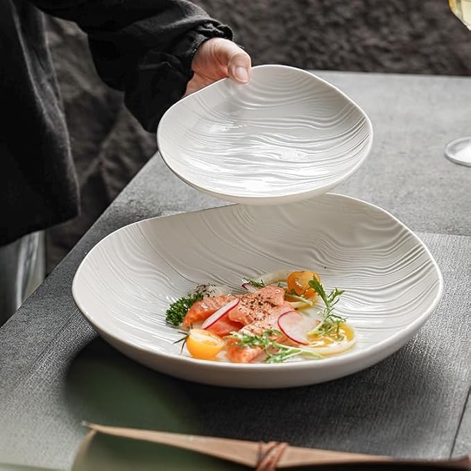 Kitchen Plates 7-inch Ceramic Plate Home Kitchen Appetizer Breakfast Tableware Dish Deep Restaurant Cafe Pasta Restaurant Plates(7 in)