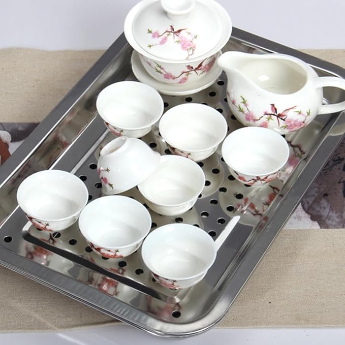 Square Stainless Steel Serving Tray for Tea, Coffee, Snacks, Silver Organizer Plate for Kitchen, Bathroom, Dining Table, Restaurant Use, Multipurpose Metal Utility