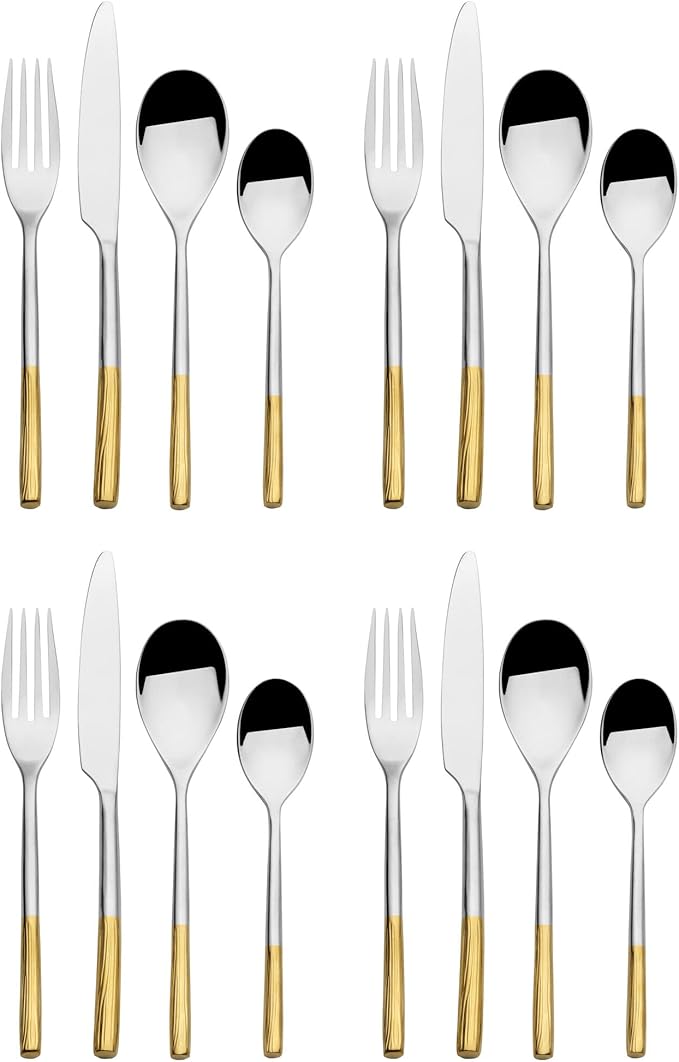 Mikasa Duval Gold Lines 18.0 Forged Stainless Steel 16 Piece Cutlery Set, Service For 4