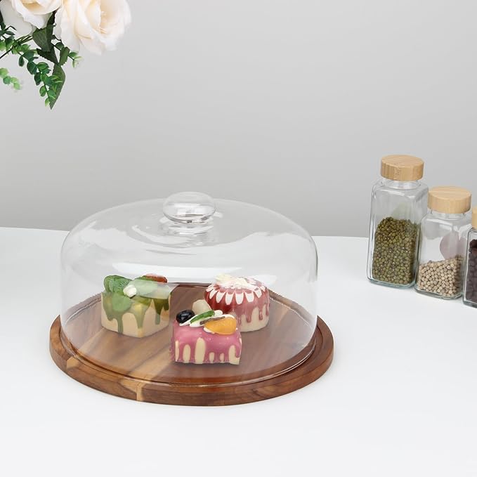 11 Inch Clear Cake Dome Cover, Glass Round Cake Stand Cover, Pastry Display Cloche for Food Plastic, Cake Cover Lid for Cake Stand Cake Plate Display Serving Platter (10 Inch - Glass)