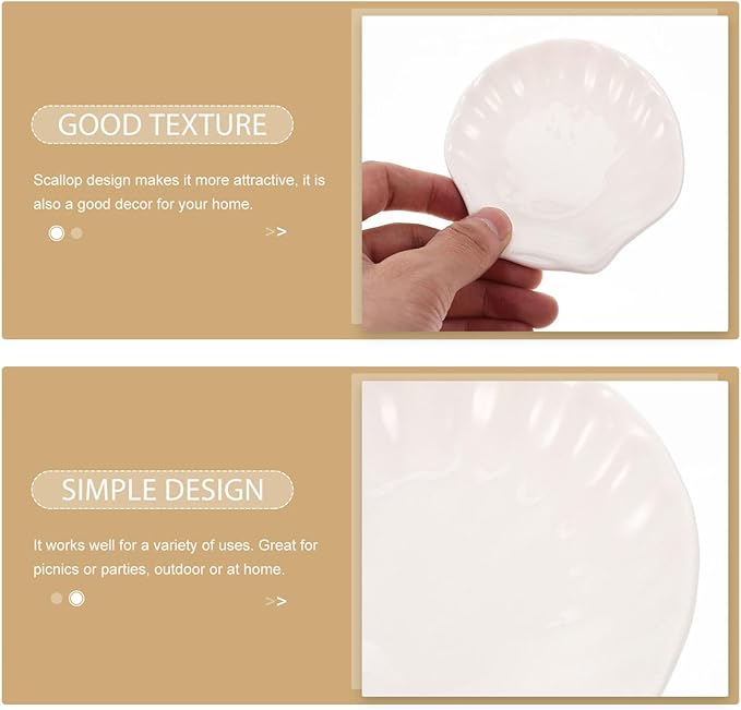 Hemoton 6Pcs Ceramic Sauce Dish Sea Shell Shaped Seasoning Dishes Sushi Dipping Bowl Appetizer Plates Ceramic Serving Individual Condiment for Home Kicthen 4inch