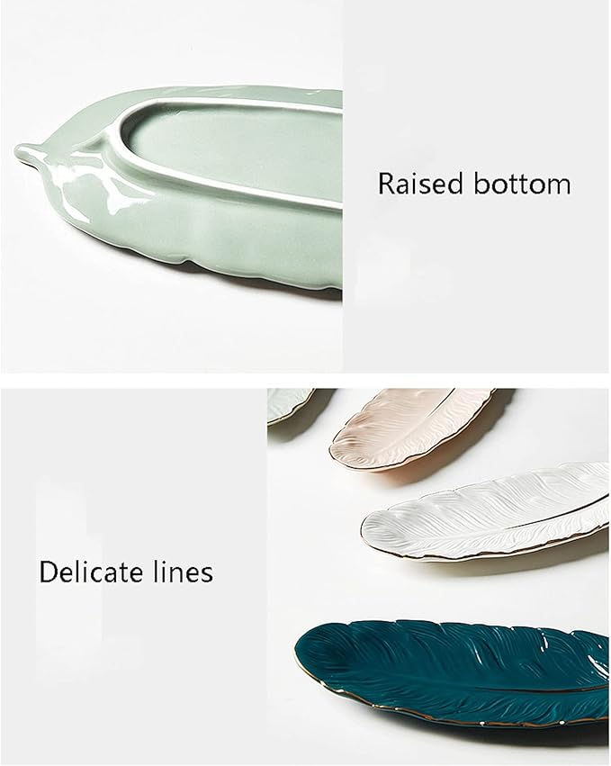 SUNESA Tray Tray Feather Tray Ceramic Tray Serving Tray Living Room Kitchen Multipurpose Tray Exquisite Home Decor Serving Trays (Color : 1)