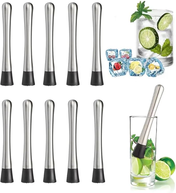 10 PCS Muddler for Cocktails Stainless Steel Drink Muddler 8 Inch Long Mojito Muddler Bar Muddler Tool Muller for Drinks Ice Crusher Bartender Tools Set Home Bartender Bars Accessories