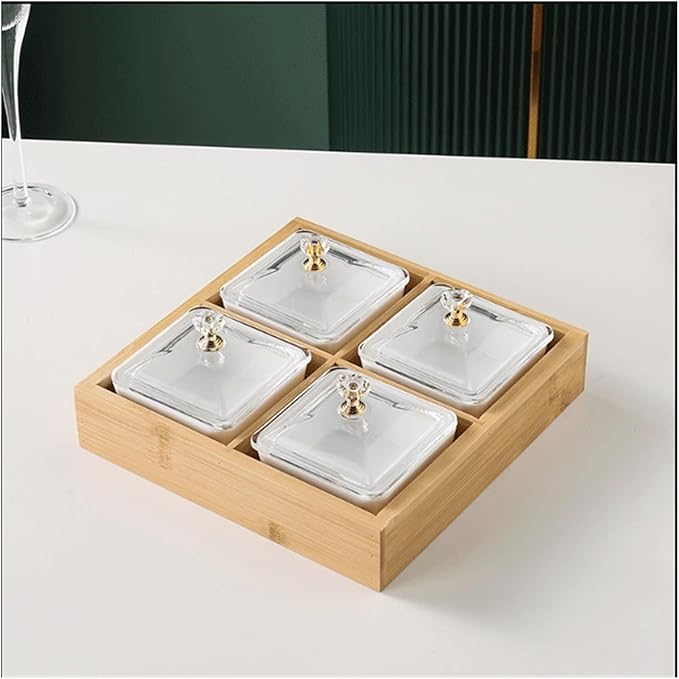 Salad plate Ceramic Divided Serving Dishes Platter with Clear Lid 3 Removable Appetizer Serving Bowls Relish Tray for Chips Fruits Candy Plastic plate (Color : 1)