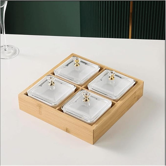 Seasoning Plate Split Serving Plate Made of Ceramic with Transparent Lid, 3 Removable Appetizer Serving Bowls, Relish Tray for Chips, Fruits, Sweets, Ceramic Sauce Plate (Colour : B)