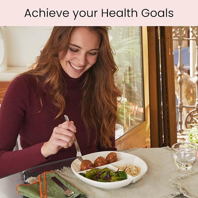 Uba Portion Control Plate (PORCELAIN) for Adults for Healthy Diet (4 Pack)