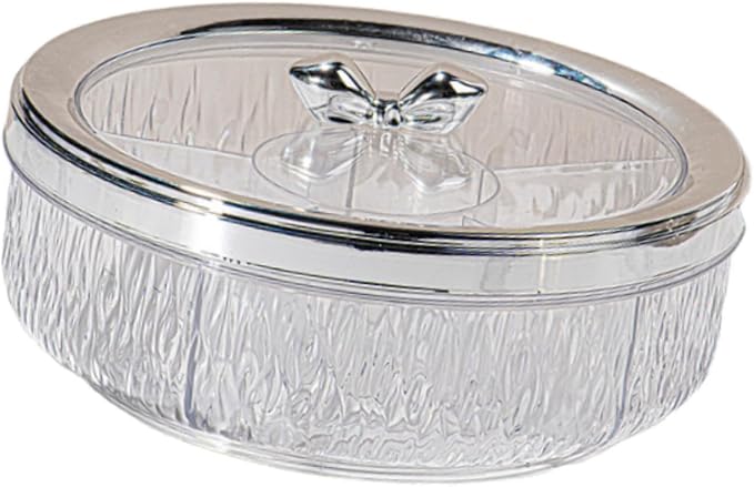 Serving Tray Container Rotating Snack Plate Dried Nuts Platter for Kitchen Entertaining, silver Bow