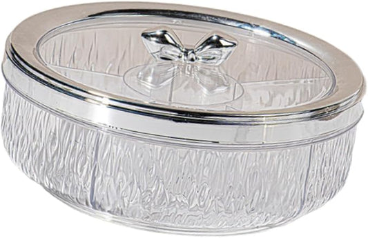 Serving Tray Container Rotating Snack Plate Dried Nuts Platter for Kitchen Entertaining, silver Bow