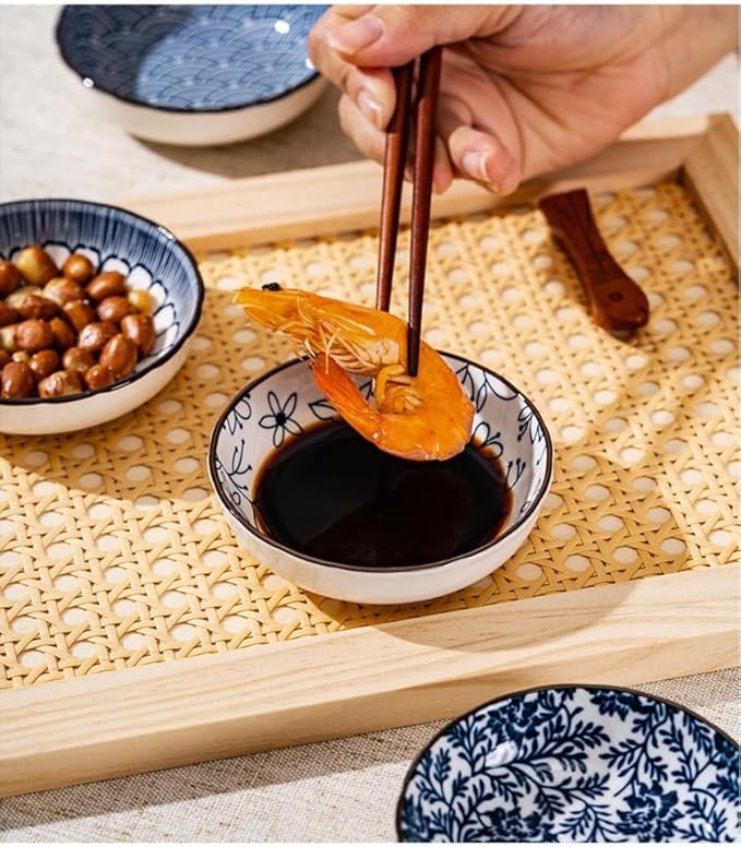 6 Pack 3 oz Small Ceramic Side Dish Japanese Dipping Sauce Dish Soy Sauce Dish Cute Mini Bowls for Sushi,Dipping,Ketchup,Condiment,Snack,BBQ Party (cyan blue)