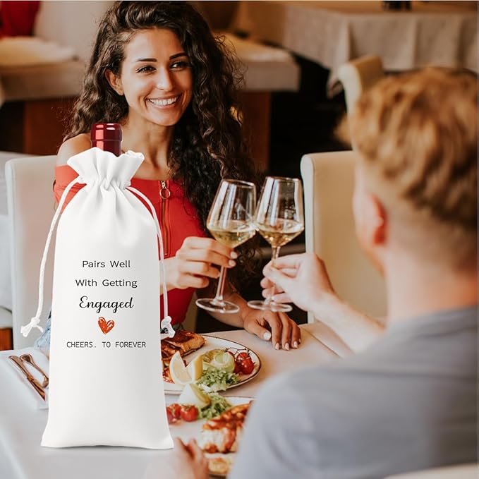 White Engaged Wine Bag Engagement Gifts for Women Men Bride Couples Future Mrs Newlywed Engaged Wedding Bridal Shower Wedding Party Decorations Wine Bottle Bags