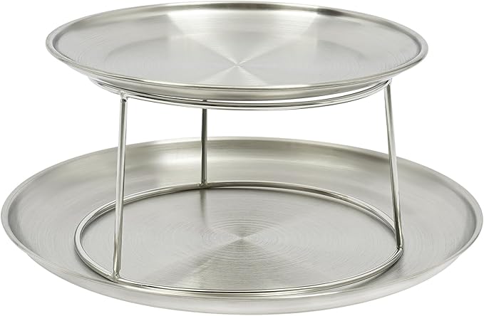 DYNAMI 2-Tier Seafood Tower Set,2pcs Thickened Stainless Steel Seafood Tray(10in+8in) and Tray Combo,Silver Round Serving Trays for Seafood Barbecue Buffet Party