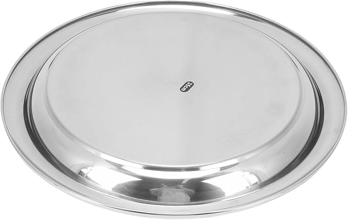 Focket Stainless Steel Serving Tray, Mirror Polished Rustproof 35cm Round Tray Silver Finish with for Home Restaurant Bar Use