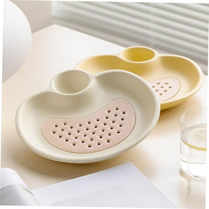 Healifty Draining Design Ceramic Plate Dumpling Dipping Dish Sauce Compartment Multi-purpose Serving Tray