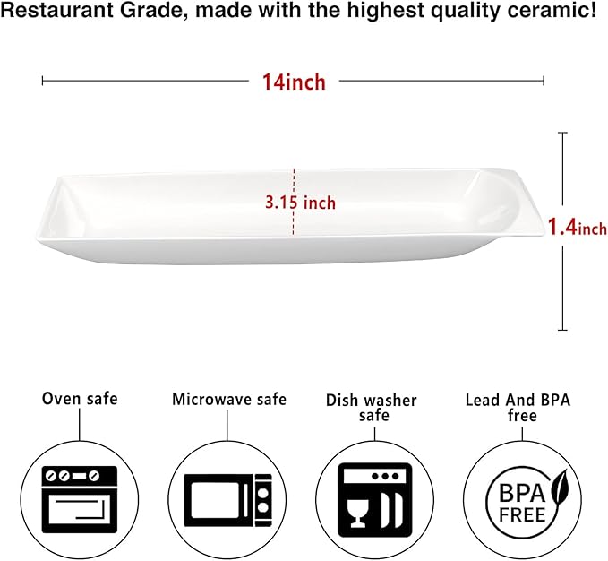 Ceramics Olive Plate Cheeses Plate, Olive Cookies Tray - Large, Chip Resistant, White Porcelain Olive Canoe, Dishwasher Safe, For Snacks, Appetizers 14 Inch