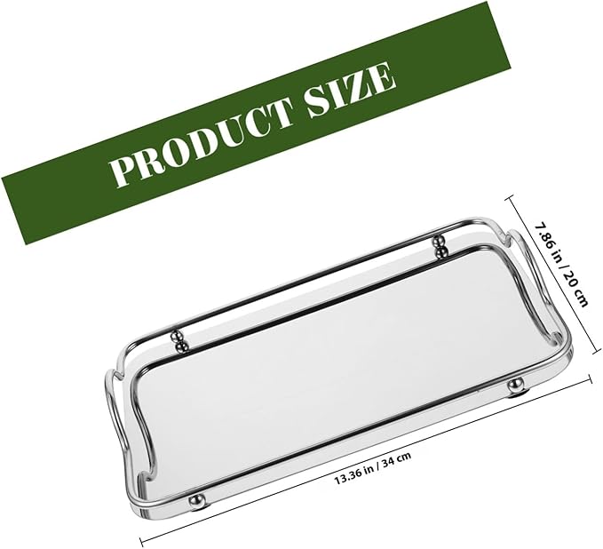 CHILDWEET Stainless Steel Serving Tray with Handles, Small Rectangular Food Tray for Beverage Service, Mirror Finish Silver Platter for Entertaining and Bed Use
