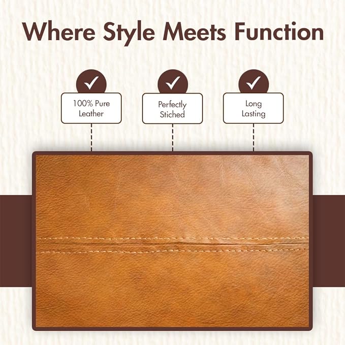 Stitched Round Leather Tray with Brass Handle Ideal for Serving Coffee Drinks Ottoman Tray for Office Home Kitchen Snack Counter Centerpiece Storage (Light Brown (14" x 14"))