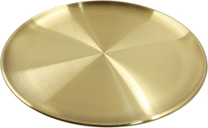 Piutouyar 26 cm / 10.24 Inch Round Serving Tray, Stainless Steel Circular Metal Platter, Decorative Tray Gold Dinner Dishes for Kitchen, Bathroom, Home