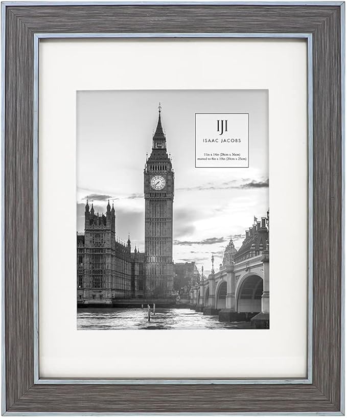 Isaac Jacobs 11x14 (Matted 8x10) Brown w/Blue (Vertical & Horizontal) Double Border Picture Frame, Wall-Mountable, Made for Photo Gallery and Wall Art, Home or Office (11x14, Brown W/Blue)