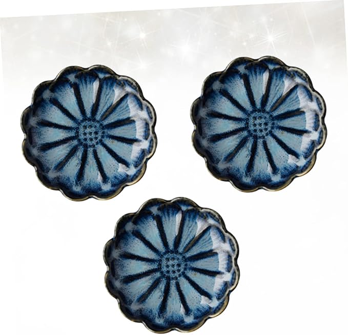 Veemoon Sunflower Shaped Seasoning Plates Dish Bowl Set of 3 Japanese Ceramic Plate for Dipping