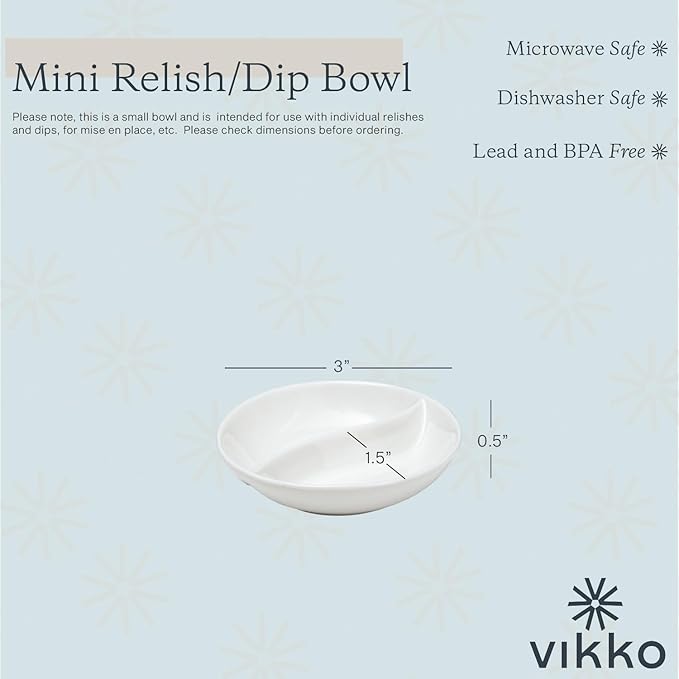 Vikko MINI White Sectional Dish, Set of 4 Porcelain Dipping Sauce Bowls, Small Serving Dish for Condiments, Stackable Round Spice Bowls