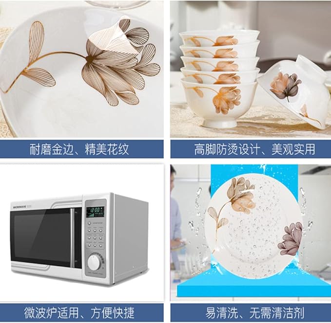 60 Heads Jingdezhen Ceramic Dinnerware Set Kitchen Tableware Ceramic Plates and Dishes Bowls 60pcs combination dishes set-WHITE
