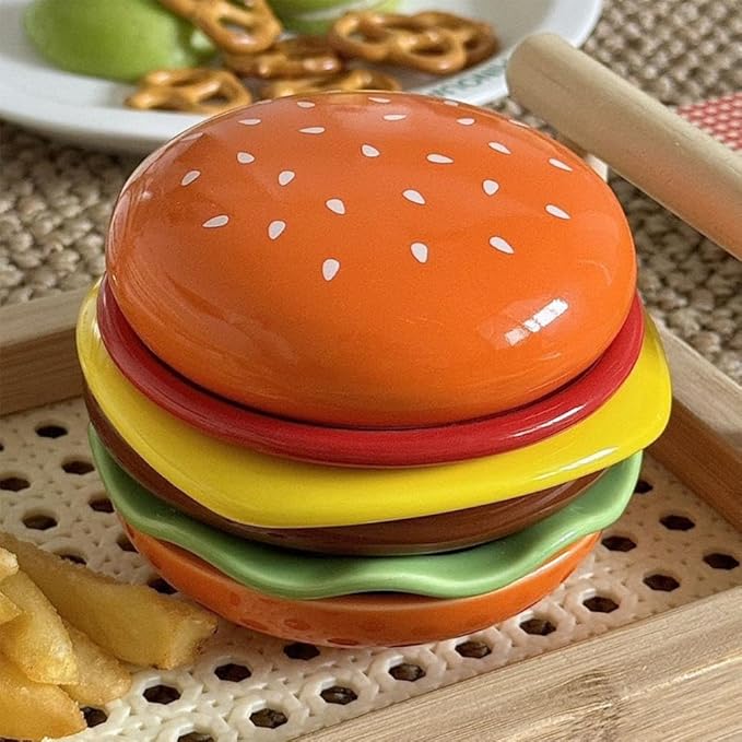 Stackable Hamburger Plate Set, Burger 6-Layer Mini Dinner Plate, Funny Ceramic Sauce Containers, Ceramic Hamburger Shaped Bowls and Plates Tableware for Burger Sauce, Sushi Dip, Appetizer, Snack