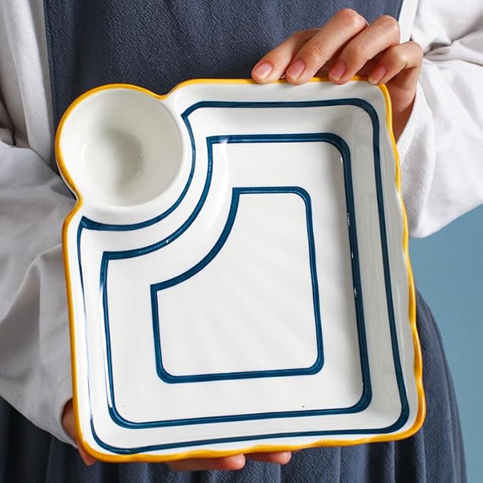Multi Purpose Appetizer Ceramic Tray Vinegar Bowl Elegant Sushi Cookie Serving Dishes Dipping Sauce Plate for Dumplings French Fries Snacks Homes Restaurants Design Sense Souvenirs