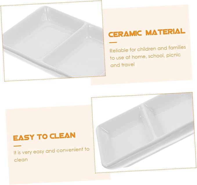 2Pcs Ceramic Snack Plates Rectangular Dishes for Dipping Seasoning and Appetizers Versatile Use for Home School and Restaurants