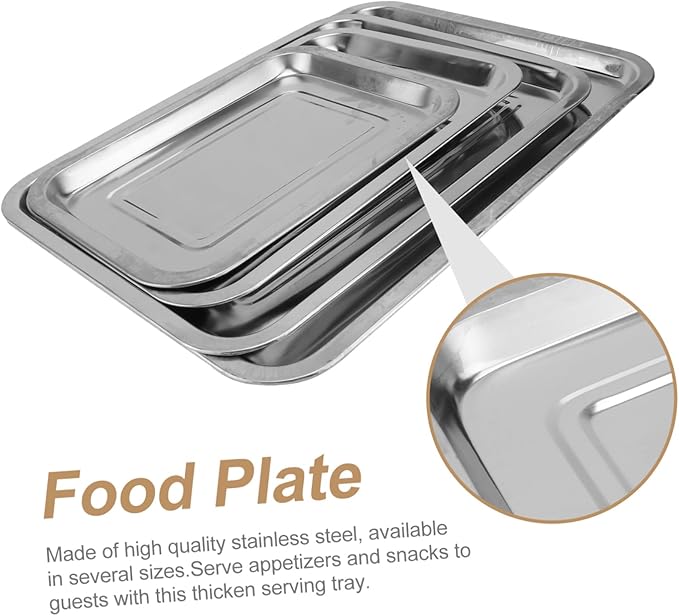 PRETYZOOM 4pcs Stainless Steel Food Arranging Dish Silver Trays for Serving Easy to Clean for Parties