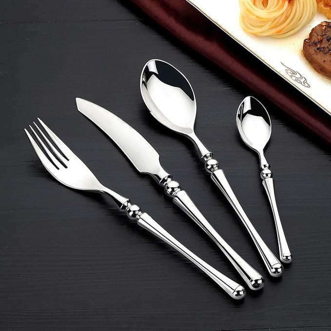IKXO Flatware Set 32 Piece Silverware Set Service for 8,Forks Spoons and Knives Set for Home/Camping/Travel,Mirror Polished Flatware Set,Dishwasher Safe Kitchen Utensils Set for Home,Restaurant