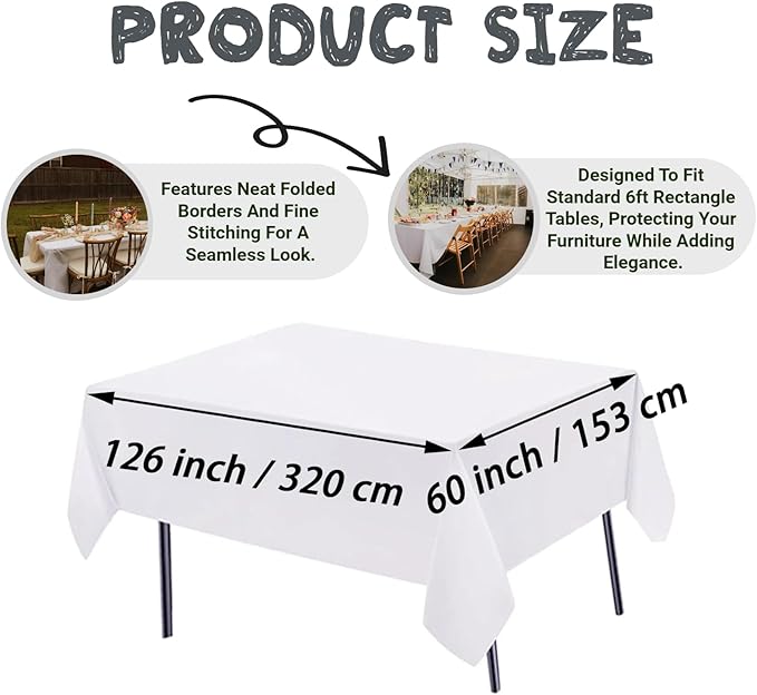 10 Pack White Table Cloth Rectangle Table Cloths for 8 Foot Rectangle Tables 60 X 126 Inch Washable Polyester Table Covers, Reusable & Wrinkle Resistant for Weddings, Parties, Events, and Everyday Use