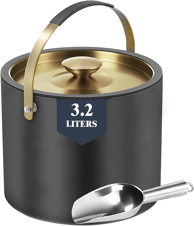 3.2L Insulated Ice Buckets for Parties, Elegant Double Wall Stainless Steel Champagne Buckets with Lid & Scoop,Ideal for Cocktail Bar, Chilling Wine, Champagne