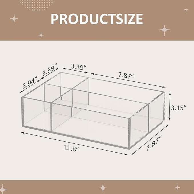 Clear Coffee Station Accessories Organizer, Countertop Acrylic Coffee Bar Tray for Coffee, Tea Bags, Condiments, Cups, Jars