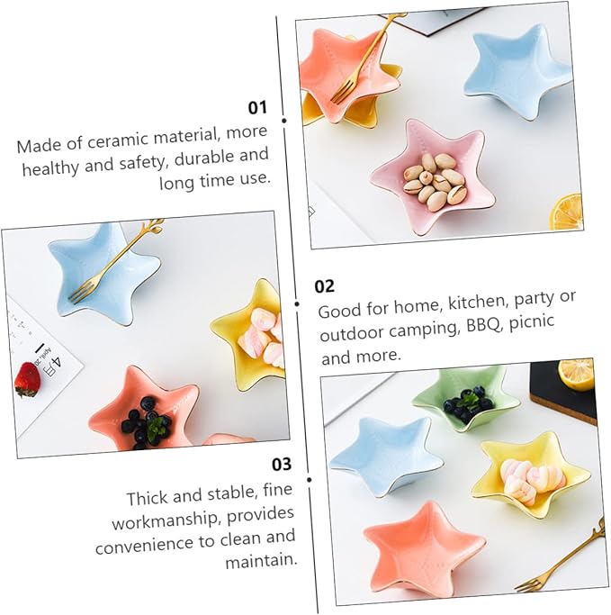 3pcs Multipurpose Ceramic Sauce Bowl Dipping Dish Appetizer Plate Snack Bowl Condiment Holder for Kitchen Random Color