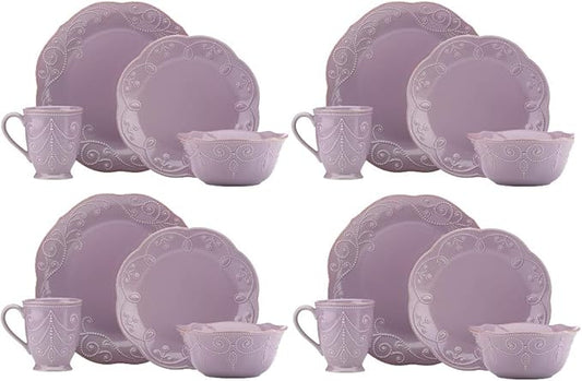 Lenox French Perle 16 Piece Dinnerware Set in VIOLET - LIGHT PURPLE New in box 4 DINNER 4 SALAD 4 BOWLS 4 MUG