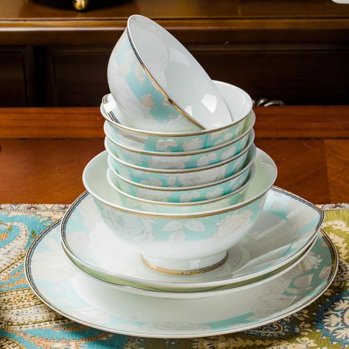 Jingdezhen Ceramic Dinner Kitchen Tableware Plate Dish Bowl Dinnerware Set Kitchen Tableware Ceramics Dinnerware Set-WHITE