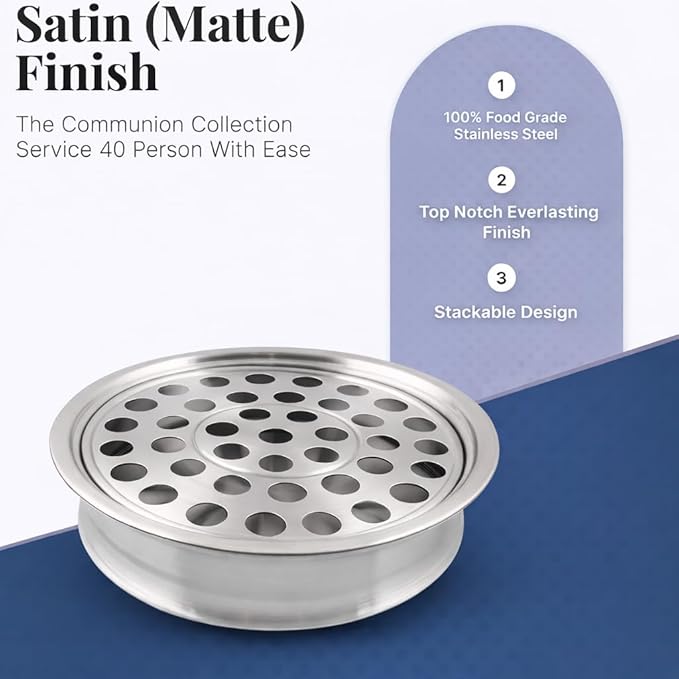 Communion Ware | Communion Tray | Holy Stackable Cup Tray for Churches | Communions Supplies | Portable Communions Trays with 40 Holes Disk | Stainless Steel - Satin (Matte) Finish