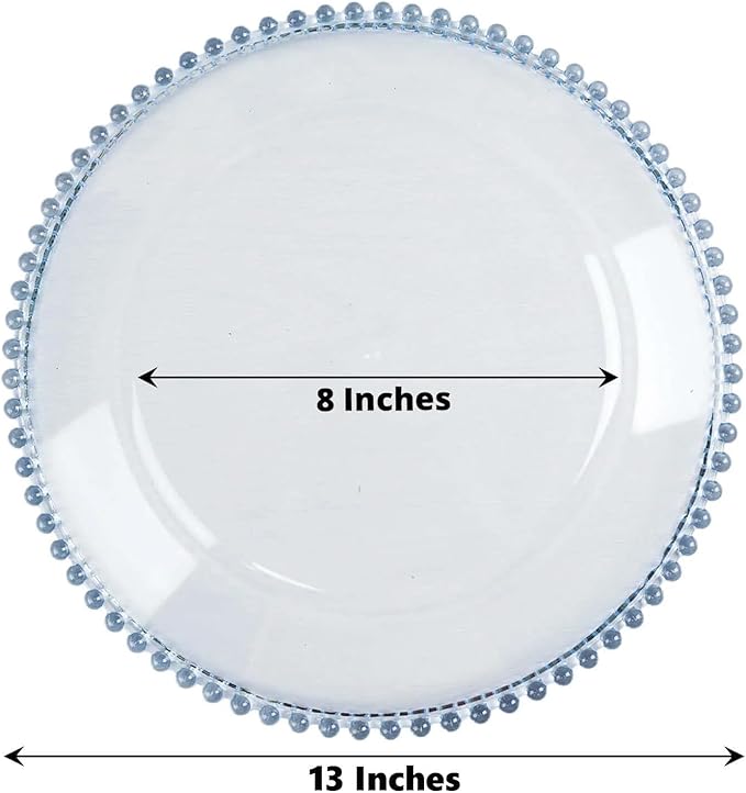 13" Charger Plates - Set of 12 - Blue Round Acrylic Disposable Chargers with Beaded Rim, Ideal for Dinner Party Wedding Bulk Events