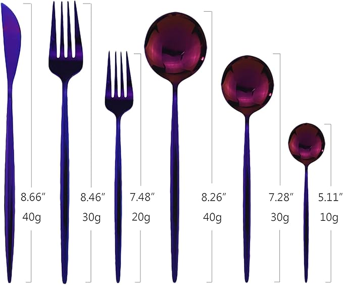 24Pcs Purple Mirror Silverware Flatware Set, 18/0 Stainless Steel Cutlery Set Utensils Kitchen Dinnerware Include Knife Fork Spoon and Teaspoon, Service for 4