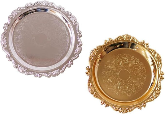 2 Pcs Stainless Steel Food Serving Trays Fruit Storage Plates for Snacks and Desserts Silver and Gold Pastry Platters for Family Restaurant Hotel Use