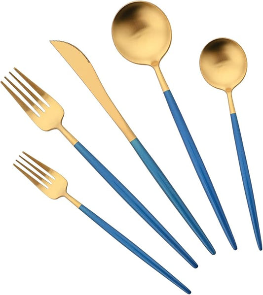 18/10 Stainless Steel Matte Flatware Set (1, Blue Gold)