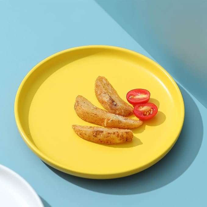 Matte Ceramic Appetizer Plates 6 Inch,Small Mini Dessert Plates Set of 4,Microwave and Oven Safe Snack,Bread,Butter Dessert,Pie,Cake Plates Cat Dishes(6 inch, Yellow)