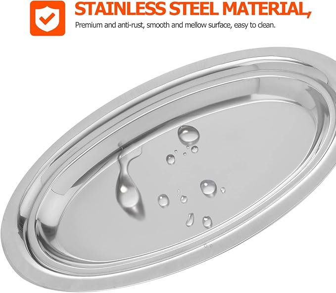 Alipis 1pc Stainless Steel Oval Plate Heavy-duty Steaming Dish for Fish Snacks Brushed Serving Tray for Desserts Fruits and Appetizers Kitchen Restaurant