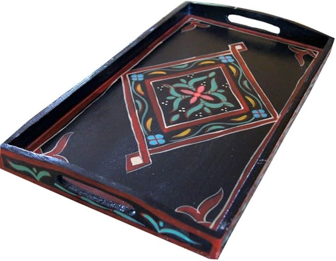 Serving Tray Platter Wood Tea Coffee Snacks Handmade Decorative Black