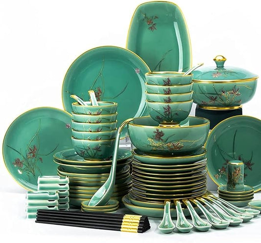 Dinnerware Sets - Luxury Gift Dishes Service Set, 45PCS Ceramic Dinnerware Set Bone China Tableware Dishes Plates Ceramic Combination Dinner Service Set Porcelaine Service for 10