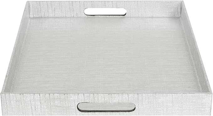 Home Basics Elegant Serving Tray with Handles (Silver), 13.75" x 18.75" x 1.65"
