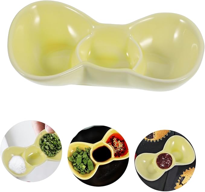 Bowls for Sauce, 1pc Dipping Dish Appetizer Plate Three Grid Seasoning Plate Condiment Plate Sauce Dish Flavored Dish Serving Dish Saucer Plate Vinegar Dish Seasoning(Yellow)