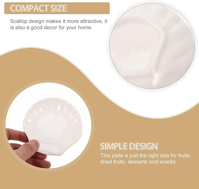 Cabilock Ceramic Shell Shaped Plates Set 6Pcs Seashell Appetizer Plates for Snacks Desserts and Home Dining 4 Inch Small White Shell Dish for Breakfast and Entertaining