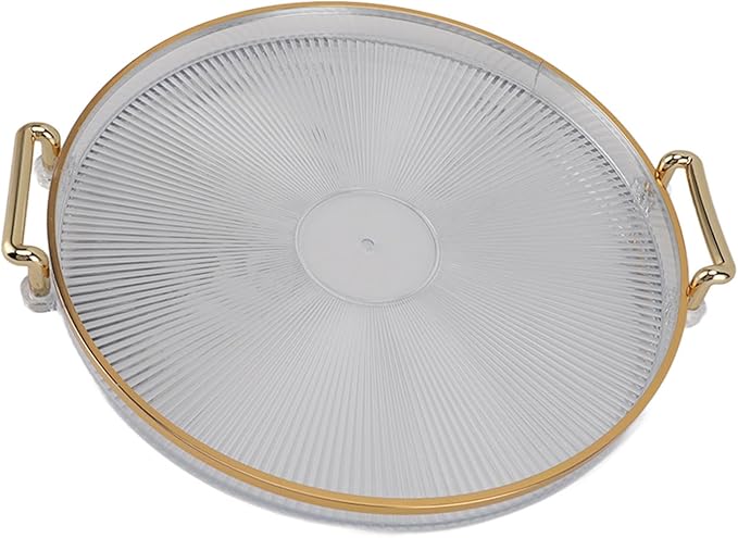 Dioche Elegant Round Serving Tray with Gold Handle and Golden - Multifunctional Display Tray for Fruits, Desserts, Snacks, and Decor (Transparent)