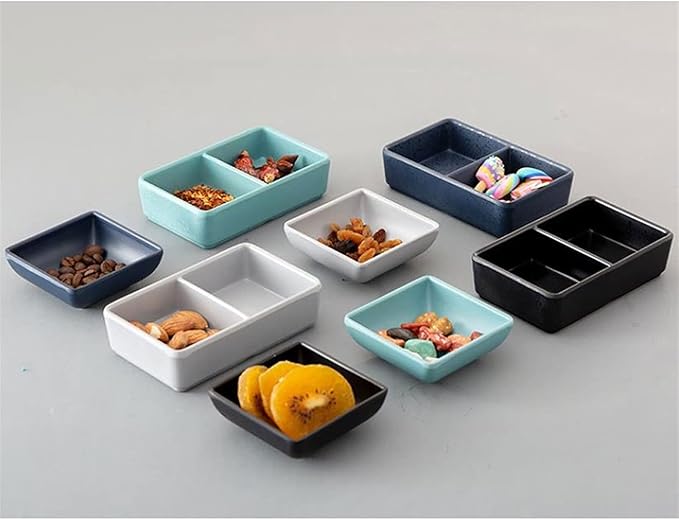 Condiment Tray Soy Sauce Dish Set of 10 Melamine Plastic Dipping Bowls Mini Appetizer Plates for Sushi Ketchup Soy Sauce Vinegar Serving Seasoning Dishes Dip Sets(A)